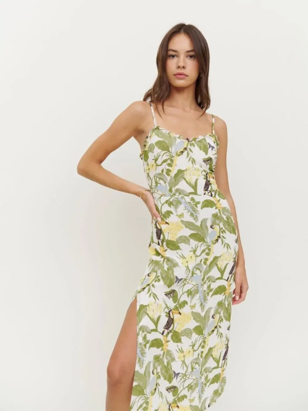 Reformation Cassandra Dress - Tropical Palm / Toucan - Sz 4 - Picture 3 of 13